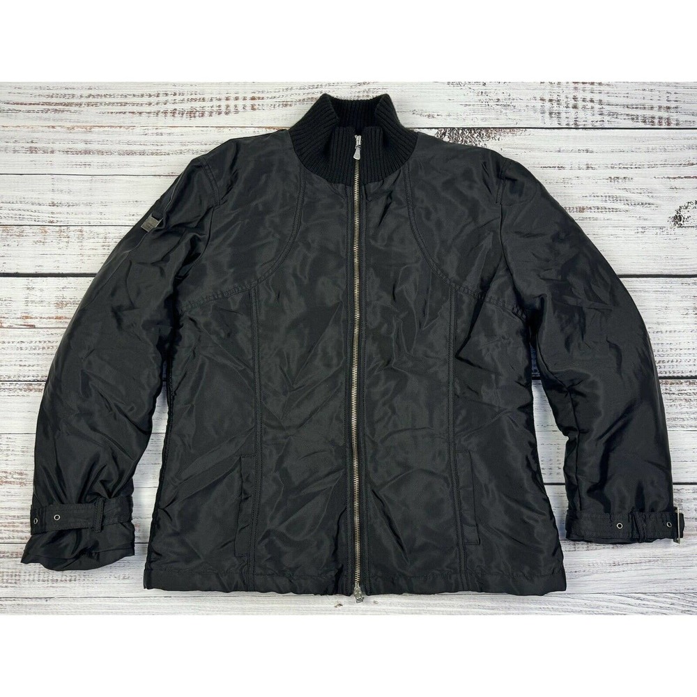 VTG Versace Jeans Couture Black Puffer Jacker Belted Cuff Buckled Sz‎ M Biker